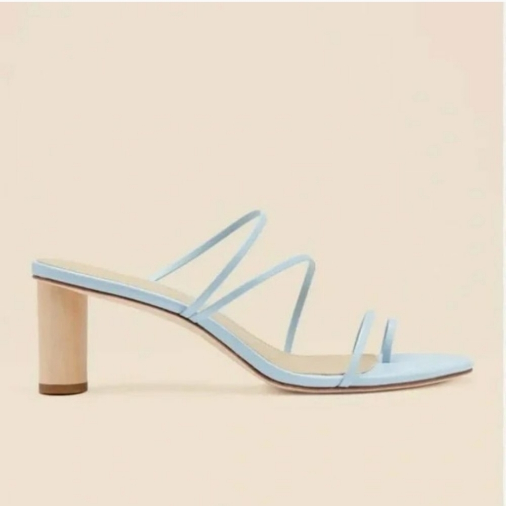 Reformation Rachel Light Blue Strappy Oval Block Heel Sandals